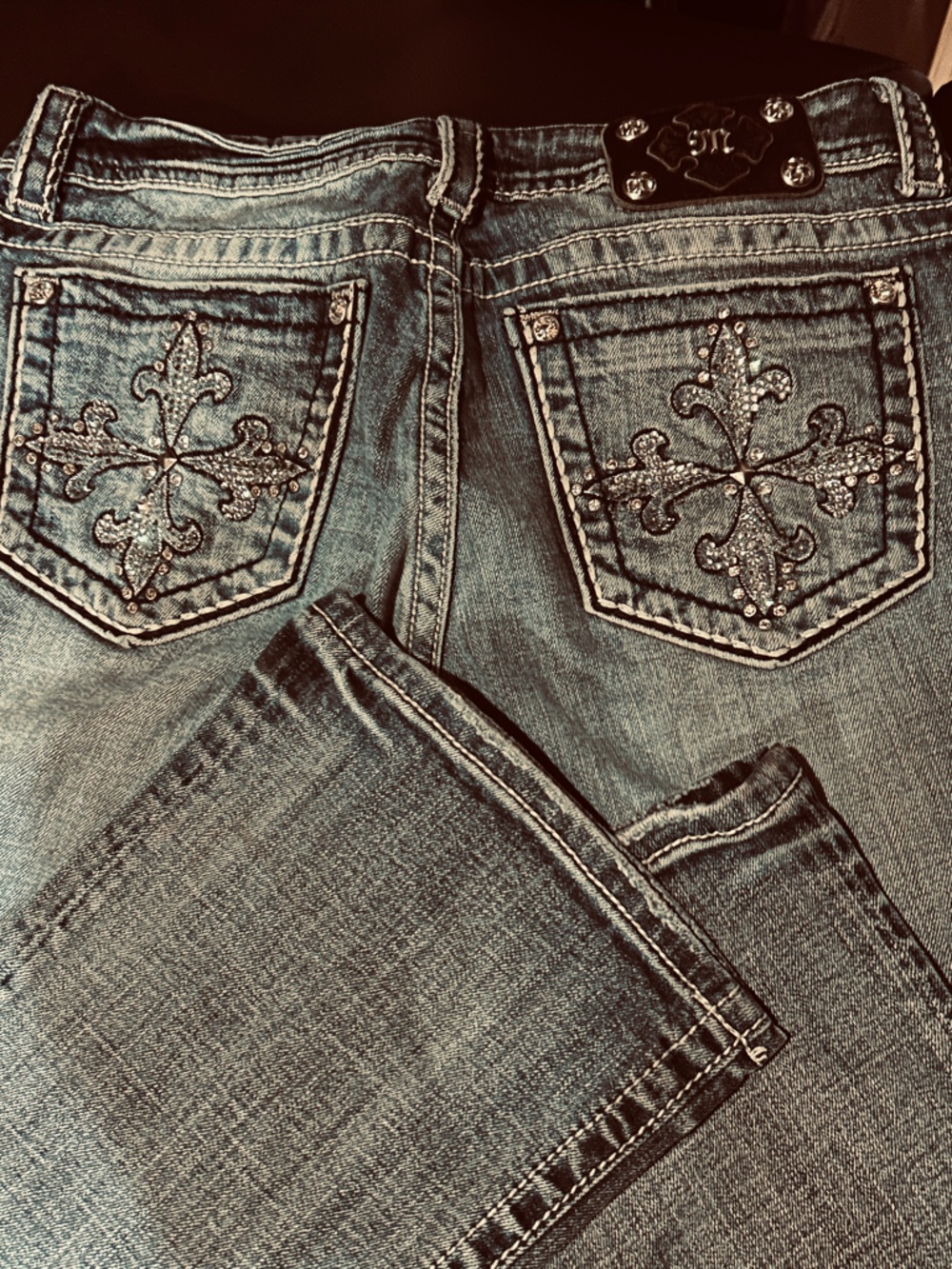 Miss Me Dark Blue Easy Boot Jeans with White Stitching